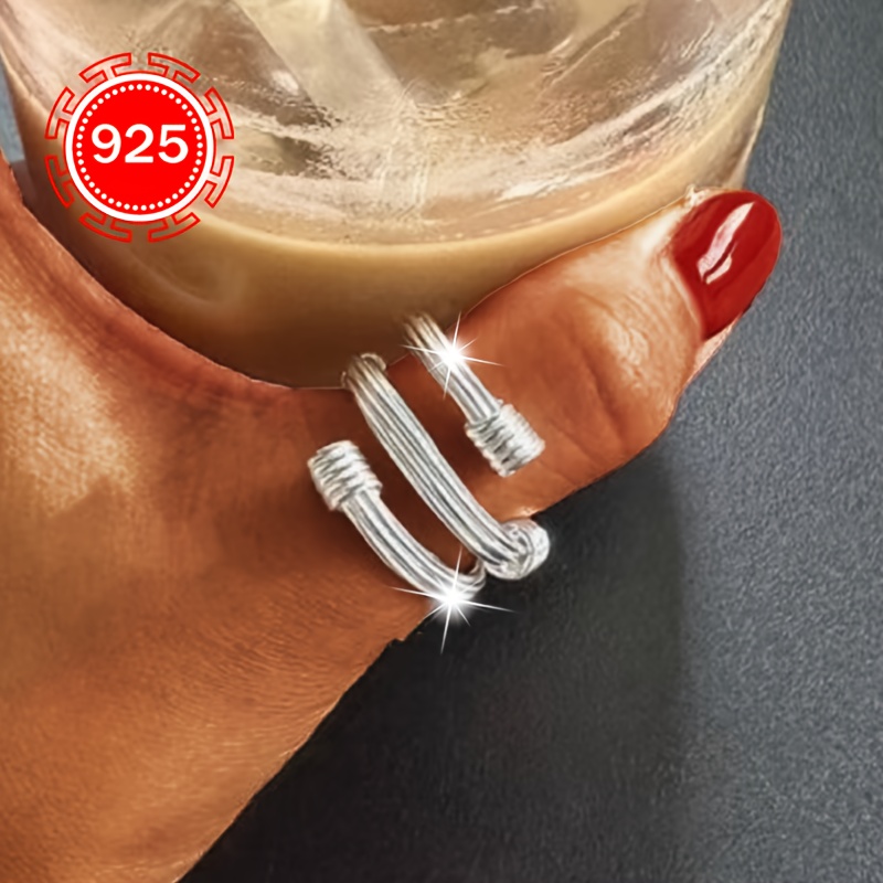 925 Silver Double Layer Line Twist Ring Set